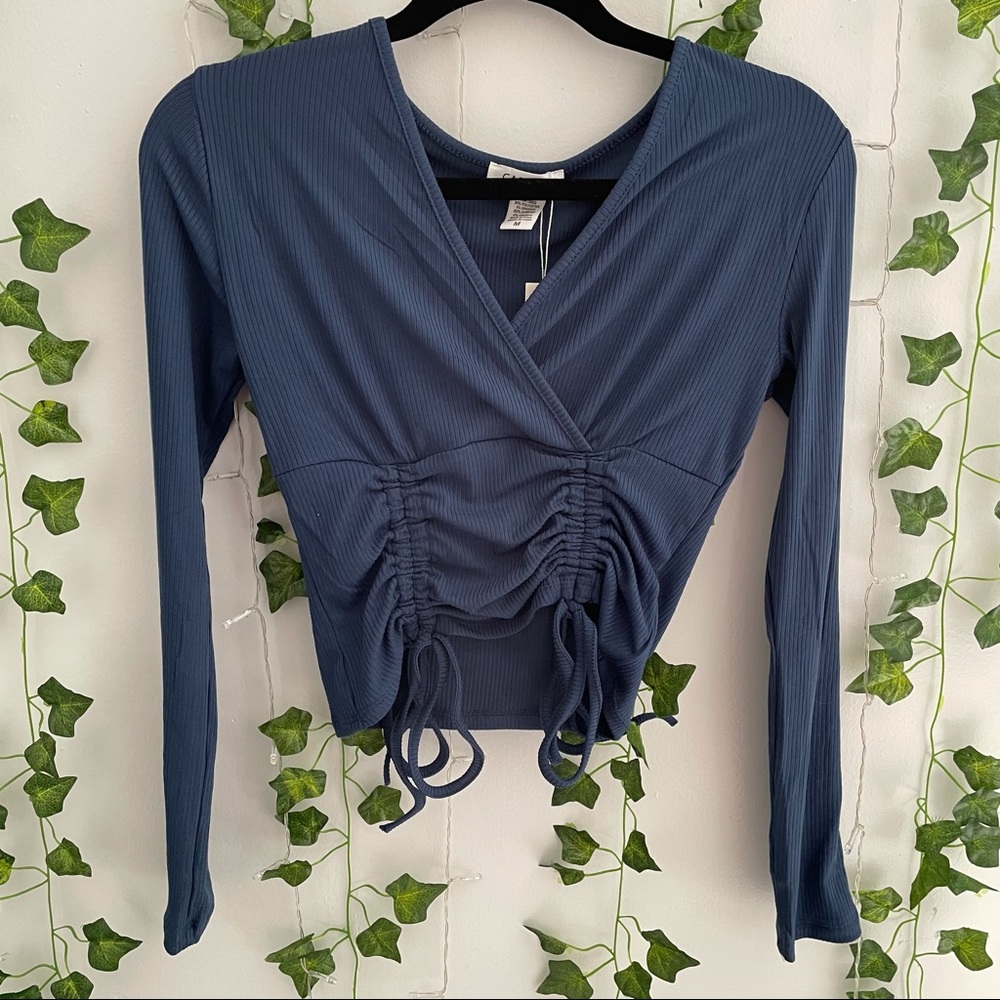 Navy Blue Double Tie Front Long Sleeve